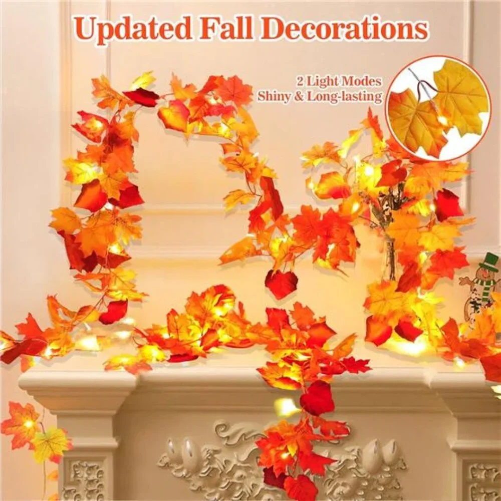 23.6Ft Fall Decor for Home Thanksgiving Decorations Lighted Fall Garland Maple